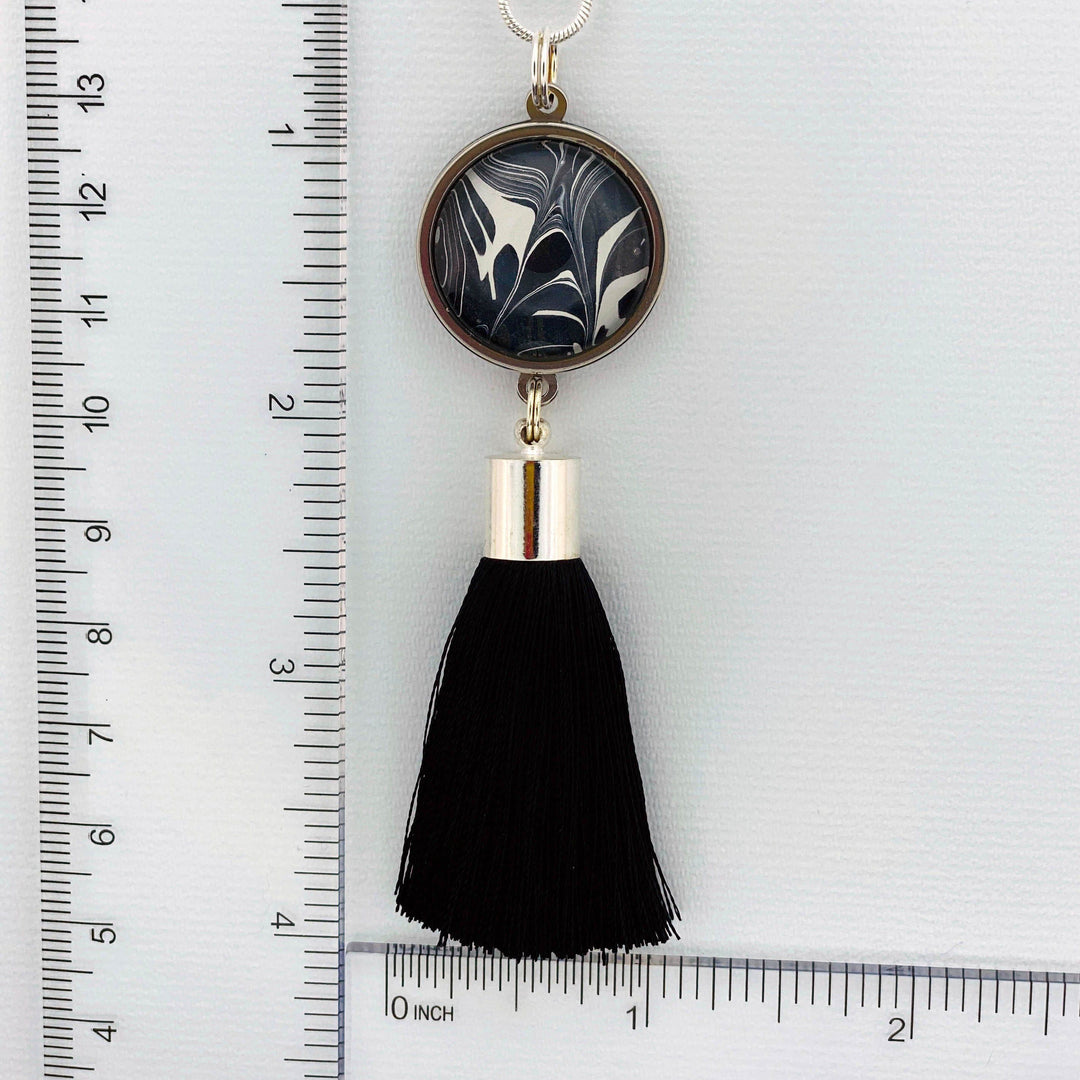 Black and White Tassel Necklace – Clara Mae Art display picture 1